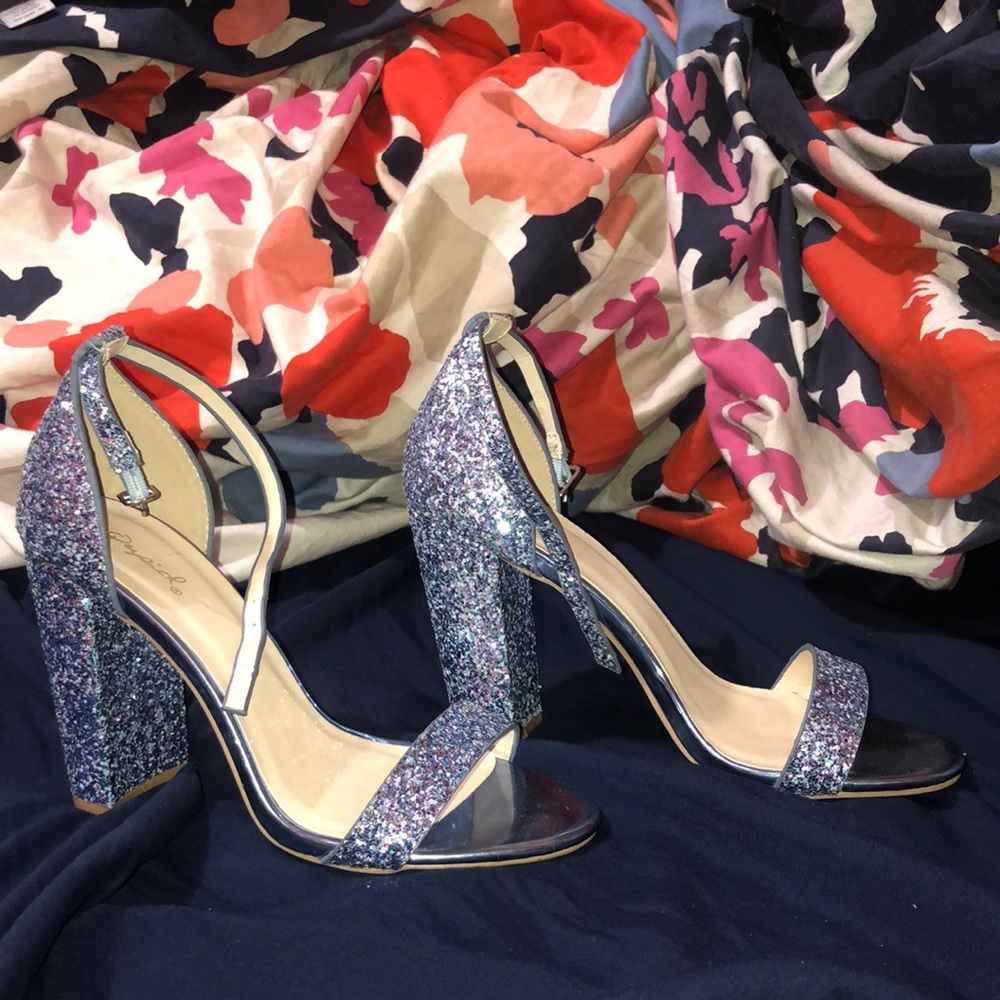 Qupid Blue Glitter Heels